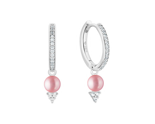 Latch back earrings with pearls: freshwater, lavender, semi-round, 4.5-5.0 мм — rhodium plated silver 925