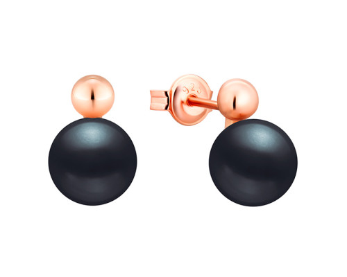 Stud earrings with pearls: freshwater, black, semi-round, 8.0-8.5 мм — 14K rose gold plated 925 sterling silver