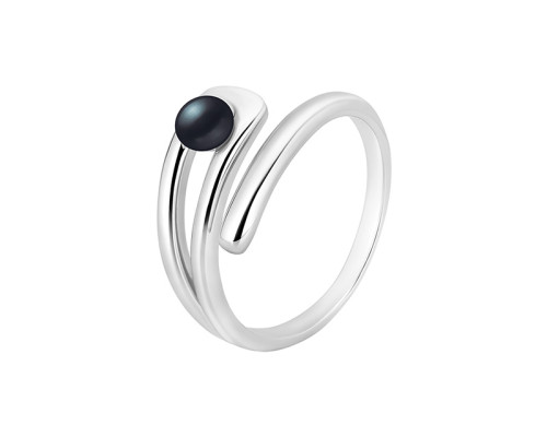 Ring with pearls: freshwater, black, semi-round, 3.5-4.0 мм — rhodium plated silver 925