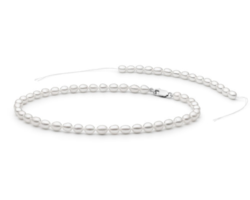 Necklace for kids with pearls: freshwater, white, rice, 6.0-7.0 мм — rhodium plated silver 925