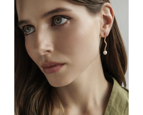 Stud earrings with pearls: freshwater, white, rice, 6.5-7 мм — 14K rose gold plated 925 sterling silver