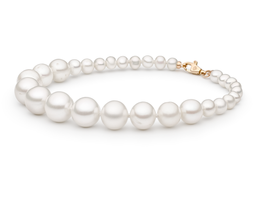 Bracelet with pearls: freshwater, white, round, 4-9 мм — rose gold 585