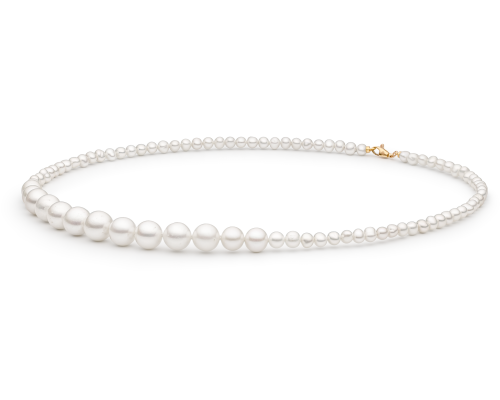 Pearl necklace: freshwater, white, round, 4-9 мм — rose gold 585