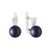 Latch back earrings with pearls: freshwater, white, 8.5-9.0 мм — rhodium plated silver 925
