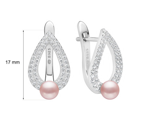 Latch back earrings with pearls: freshwater, lavender, semi-round, 4.5-5 мм — rhodium plated silver 925