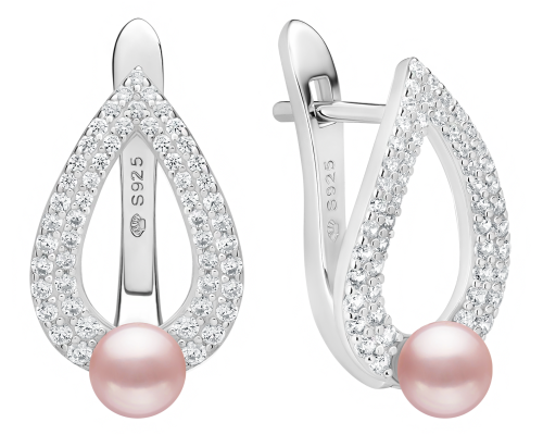 Latch back earrings with pearls: freshwater, lavender, semi-round, 4.5-5 мм — rhodium plated silver 925