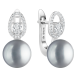 Latch back earrings with pearls: freshwater, gray, semi-round, 9.5-10 мм — rhodium plated silver 925