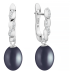 Latch back earrings with pearls: freshwater, black, rice, 8-8.5 мм — rhodium plated silver 925