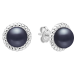Stud earrings with pearls: freshwater, black, semi-round, 8-8.5 мм — rhodium plated silver 925