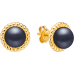 Stud earrings with pearls: freshwater, black, semi-round, 8-8.5 мм — 14K yellow plated 925 sterling silver