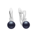 Latch back earrings with pearls: freshwater, black, semi-round, 6.5-7 мм — rhodium plated silver