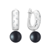 Naušnice s kvakom sa biserom: slatkovodno, crna, polukrugli, 8-8.5 мм — srebro obloženo rodijem