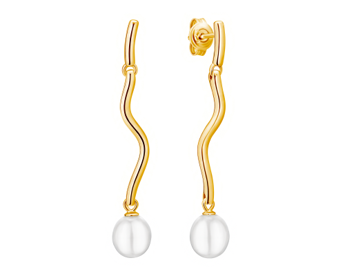 Stud earrings with pearls: freshwater, white, rice, 6.5-7 мм — 14K yellow plated 925 sterling silver